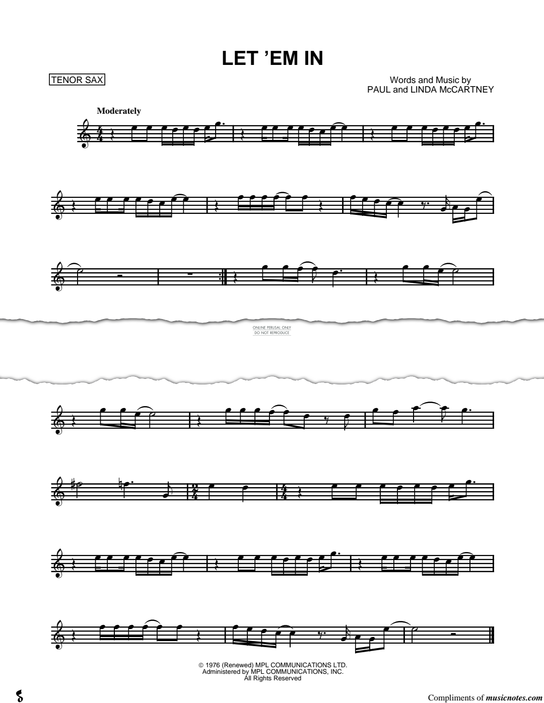 Produktgalerie: Seite 1 von 1 Let Em In, Wings, Saxophon