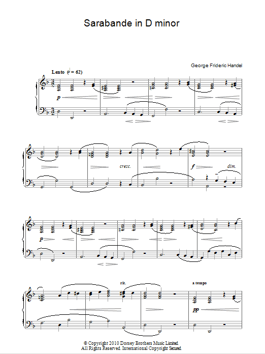 Product gallery: Page 1 of 1 Sarabande (from Harpsichord Suite In D Minor), George Frideric Handel