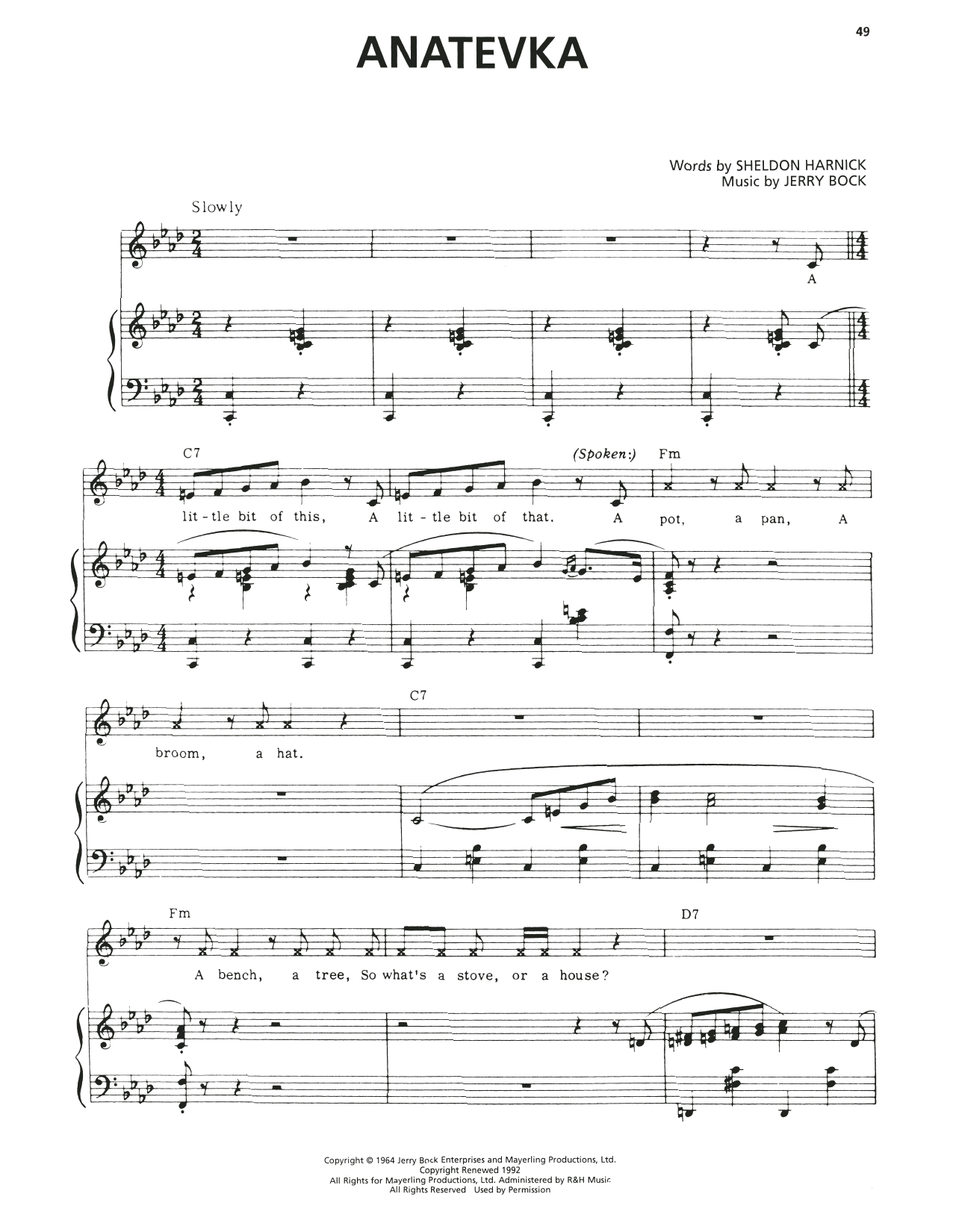 Produktgalerie: Seite 1 von 1 Anatevka (from Fiddler On The Roof), Bock & Harnick, Gesang, Klavier