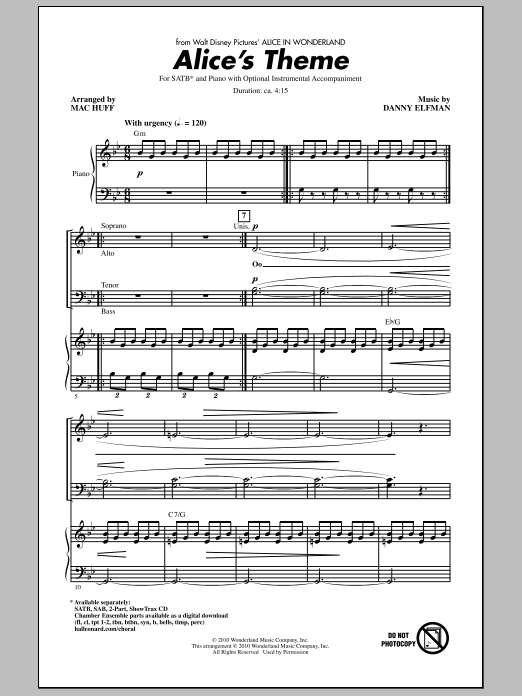 Produktbild zu: Alice's Theme (from Alice In Wonderland) (arr. Mac Huff)