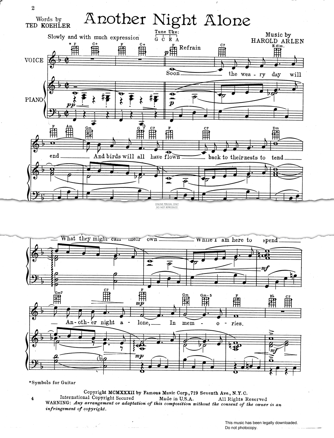 Produktgalerie: Seite 1 von 1 Another Night Alone, Harold Arlen, Gesang, Gitarre, Klavier