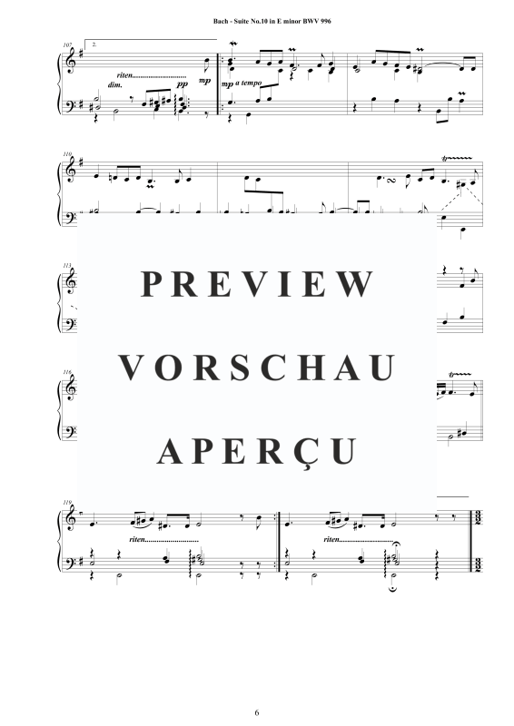 Produktgalerie: Seite 7 von 11 Piano Suite No.10 in E-Moll BWV 996 - Complete Piano Version, , Klavier Solo