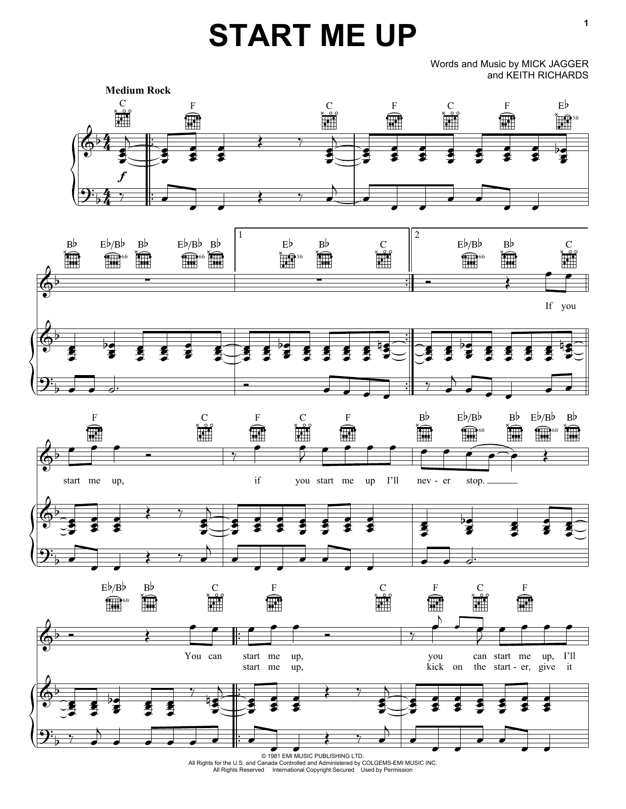Produktgalerie: Seite 1 von 1 Start Me Up, The Rolling Stones, Gesang, Gitarre, Klavier