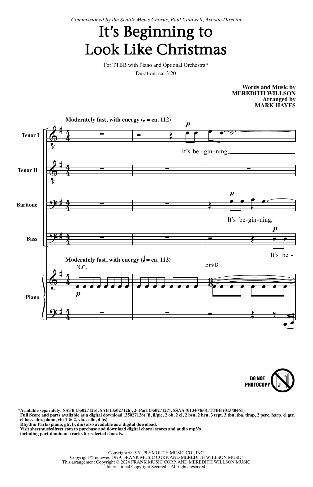 Product picture to: It's Beginning To Look Like Christmas (arr. Mark Hayes)