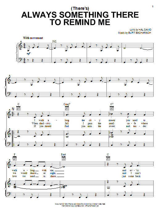 Produktgalerie: Seite 1 von 1 (There's) Always Something There To Remind Me, Bacharach & David, Gesang, Gitarre, Klavier