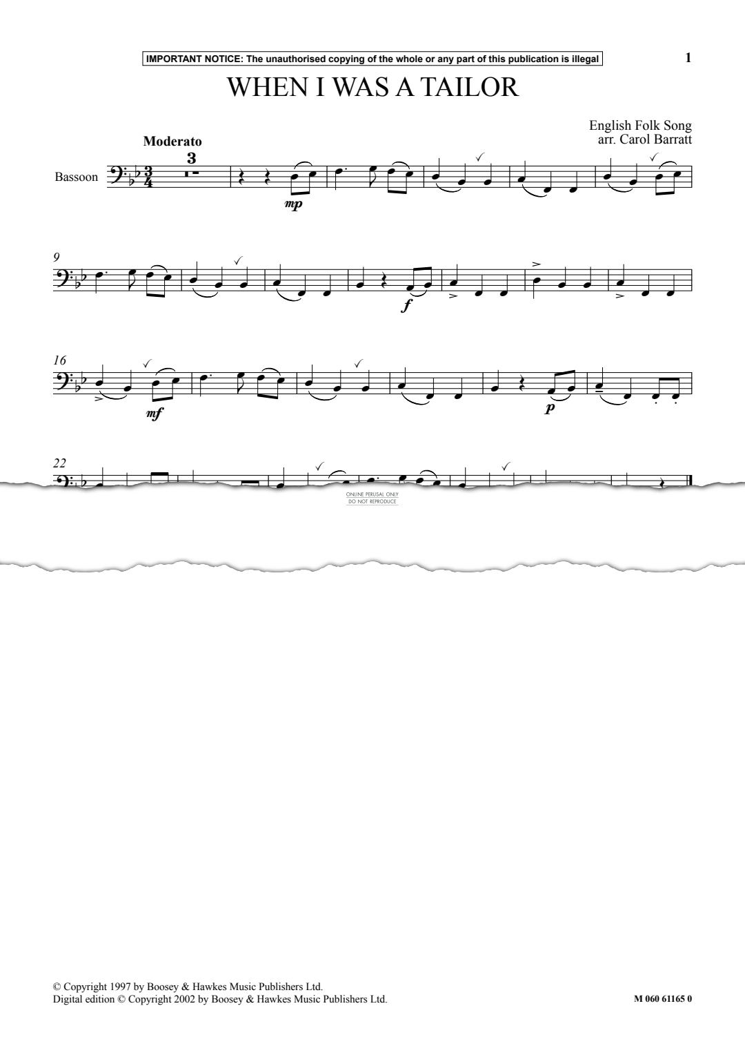 Produktgalerie: Seite 1 von 1 When I Was A Tailor, Carol Barratt, Fagott, Klavier
