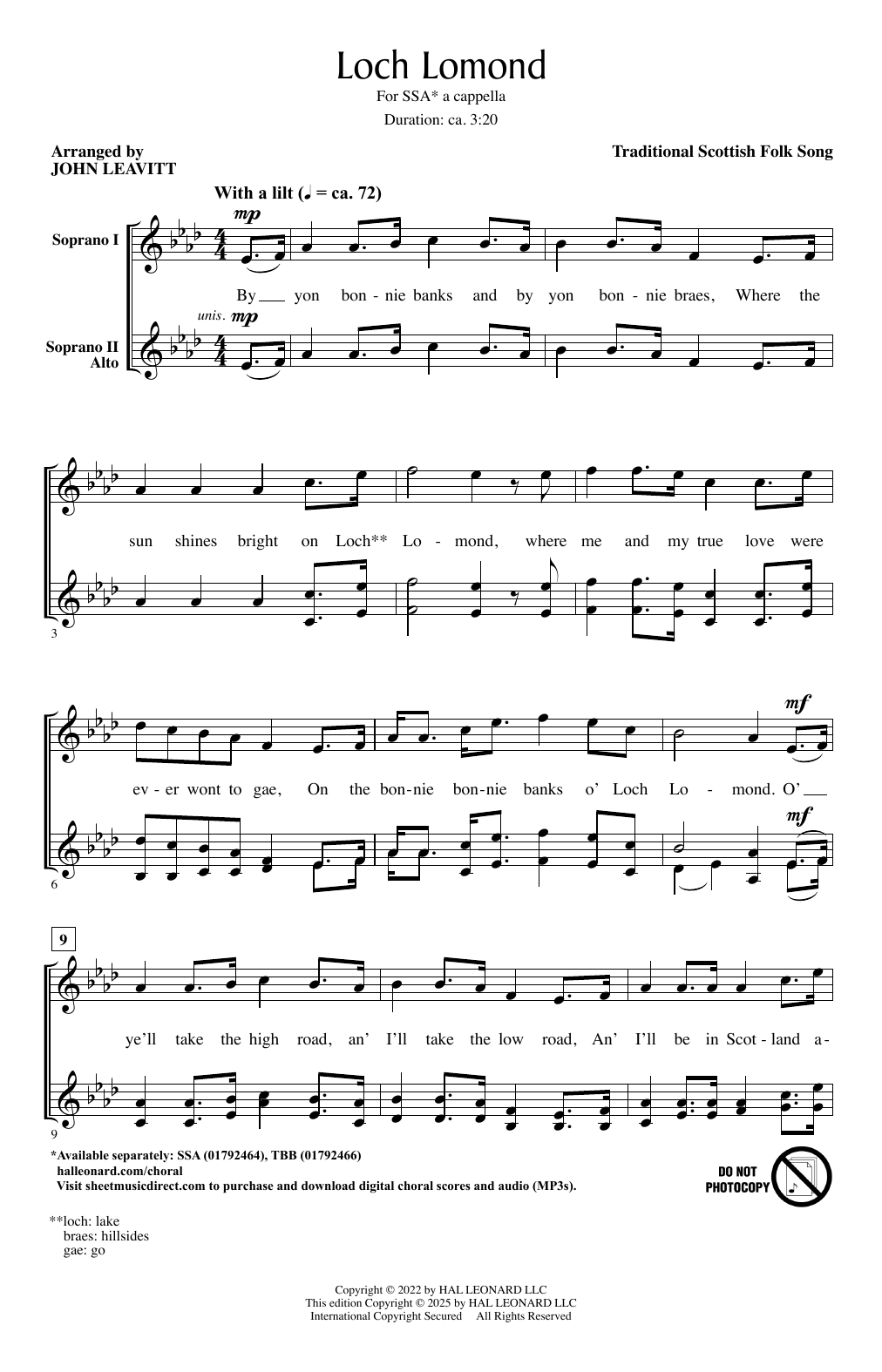 Produktgalerie: Seite 1 von 1 Loch Lomond (arr. John Leavitt), Scottish Folk Song, Chor