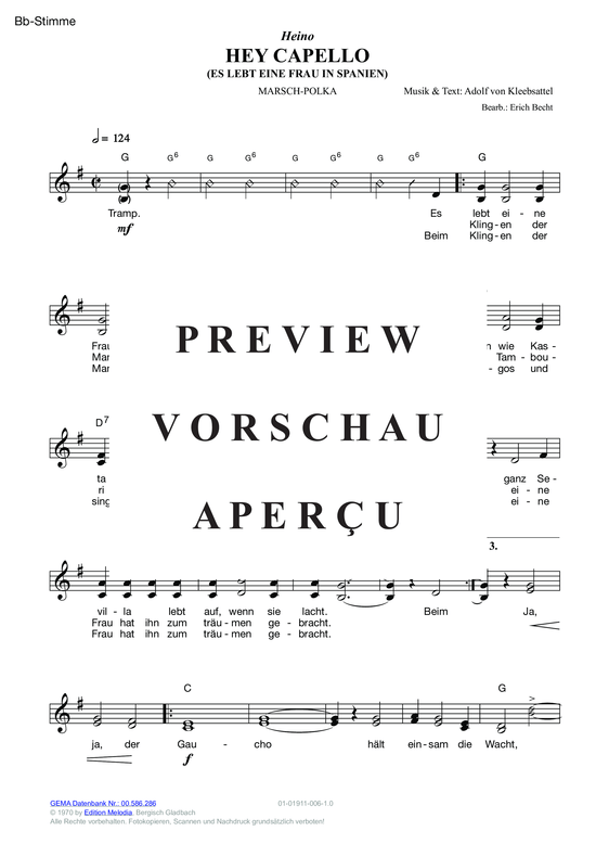 Produktgalerie: Seite 5 von 11 Hey Capello (Es lebt eine Frau in Spanien) , Heino,  (Melodie-Stimmen in C/B/Es)