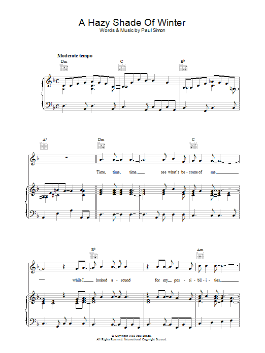 Produktgalerie: Seite 1 von 1 A Hazy Shade Of Winter, Simon & Garfunkel, Gesang, Gitarre, Klavier