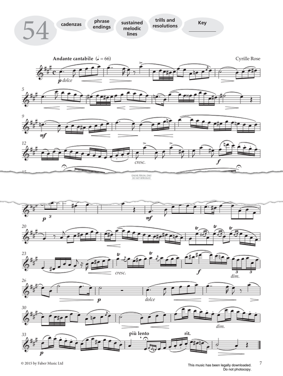 Product gallery: Page 1 of 1 Study No.54 'Andante Cantabile' (from 'More Graded Studies For Flute Book Two'), Cyrille Rose