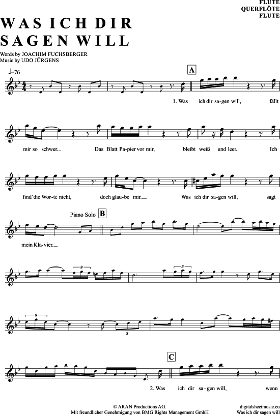 Product gallery: Page 1 of 4 Was Ich Dir Sagen Will , Jürgens, Udo, (transverse flute)