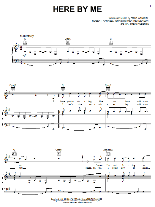 Produktgalerie: Seite 1 von 1 Here By Me, 3 Doors Down, Gesang, Gitarre, Klavier