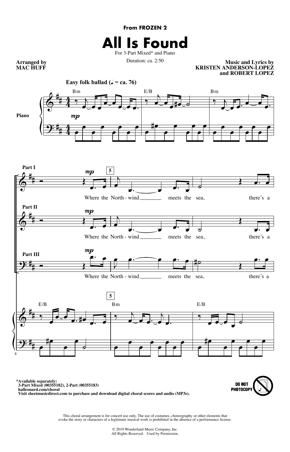 Product picture to: All Is Found (from Disney's Frozen 2) (arr. Mac Huff)