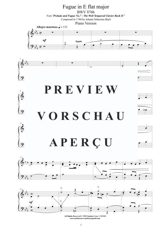 Produktgalerie: Seite 2 von 4 Fuge in Es-Dur BWV 876b - Piano Version, , Klavier Solo