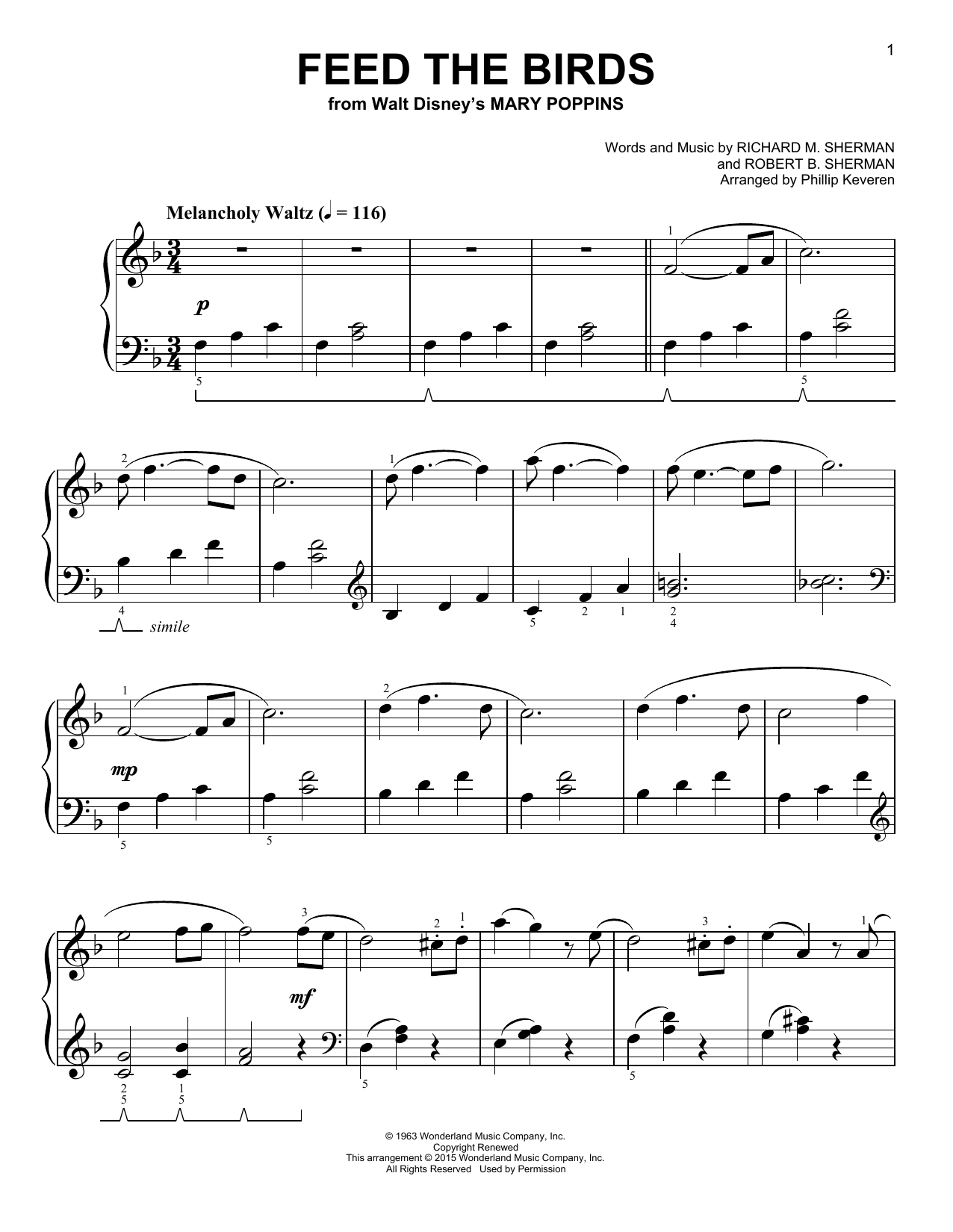 Produktbild zu: Feed The Birds (Tuppence A Bag) [Classical version] (from Mary Poppins) (arr. Phillip Keveren)