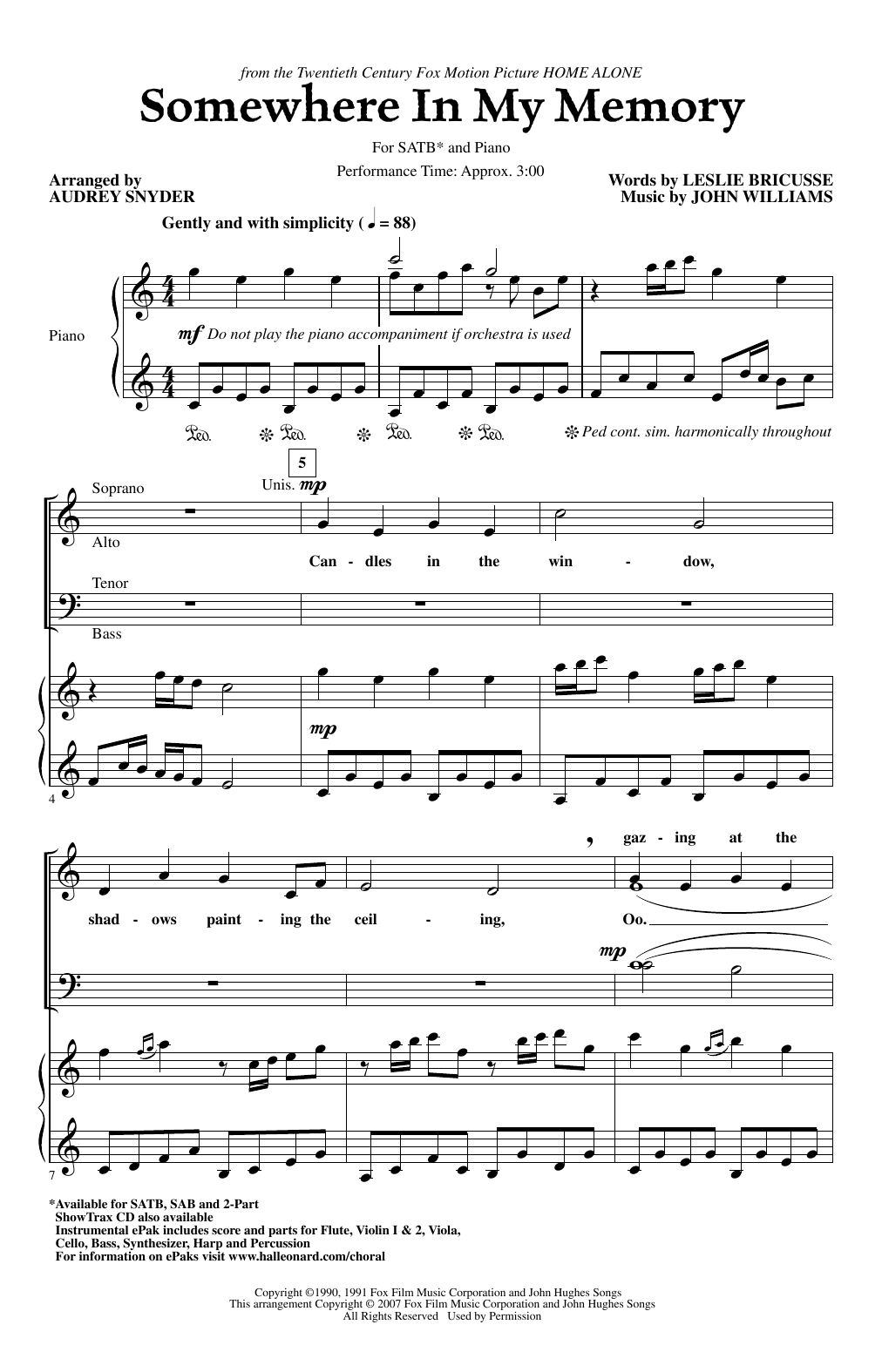 Produktbild zu: Somewhere In My Memory (from Home Alone) (arr. Audrey Snyder)