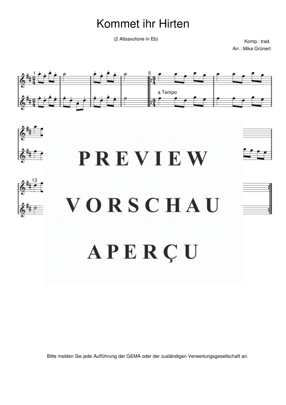 gallery: Deutsche Weihnachtslieder, , 15 Duette für 2 Alt Saxophone oder Instrumente in Es