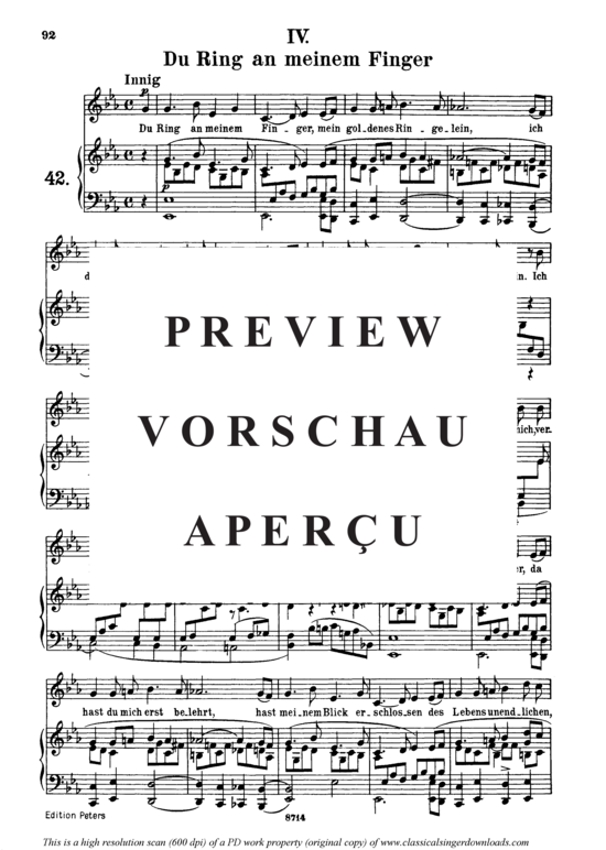 Product gallery: Page 2 of 3 Du Ring an meinem Finger, Op.42 No.4, , Medium Voice and Piano