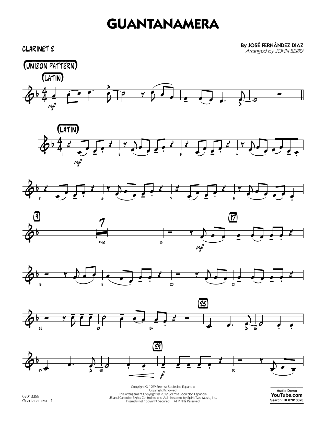 Produktgalerie: Seite 1 von 1 Guantanamera (arr. John Berry) - Bb Clarinet 2, 