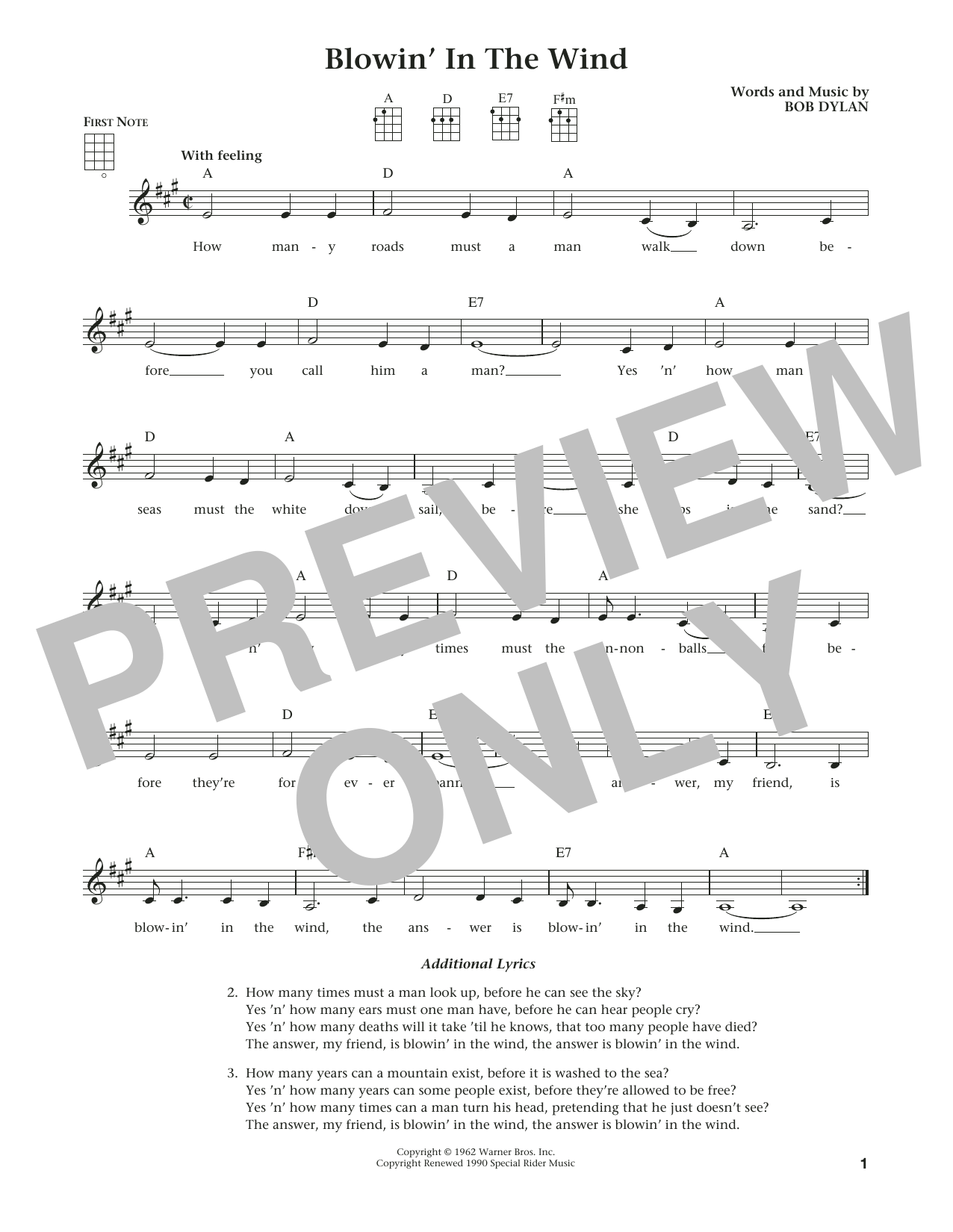 Product gallery: Page 1 of 1 Blowin' In The Wind (from The Daily Ukulele) (arr. Liz and Jim Beloff), Bob Dylan