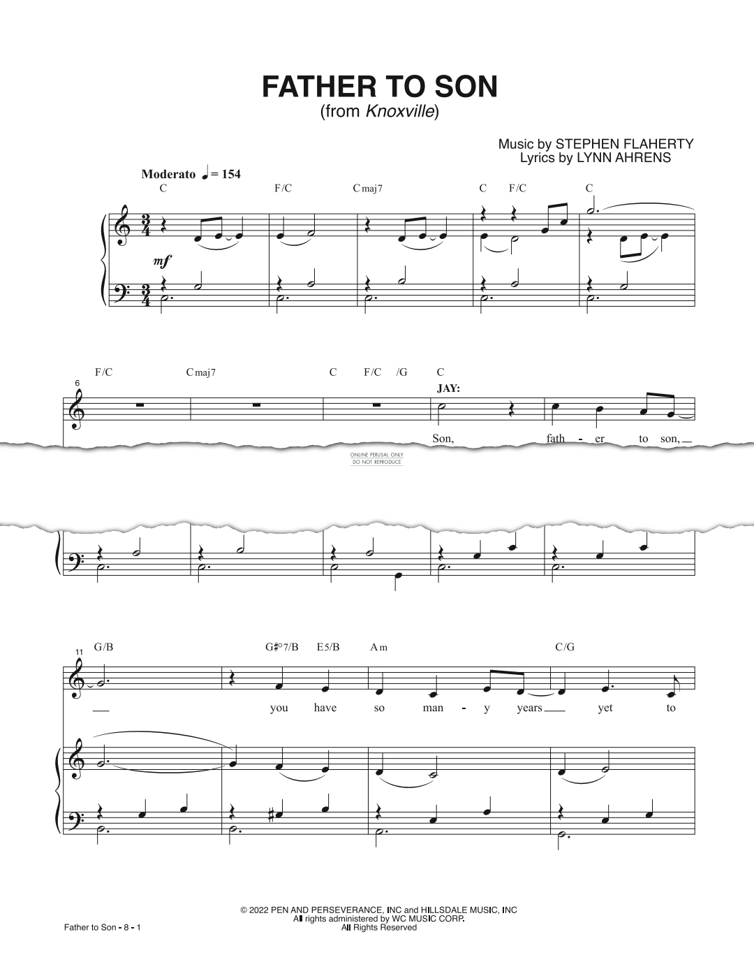 Produktgalerie: Seite 1 von 1 Father To Son (from 'Knoxville'), Stephen Flaherty, Gesang, Gitarre, Klavier