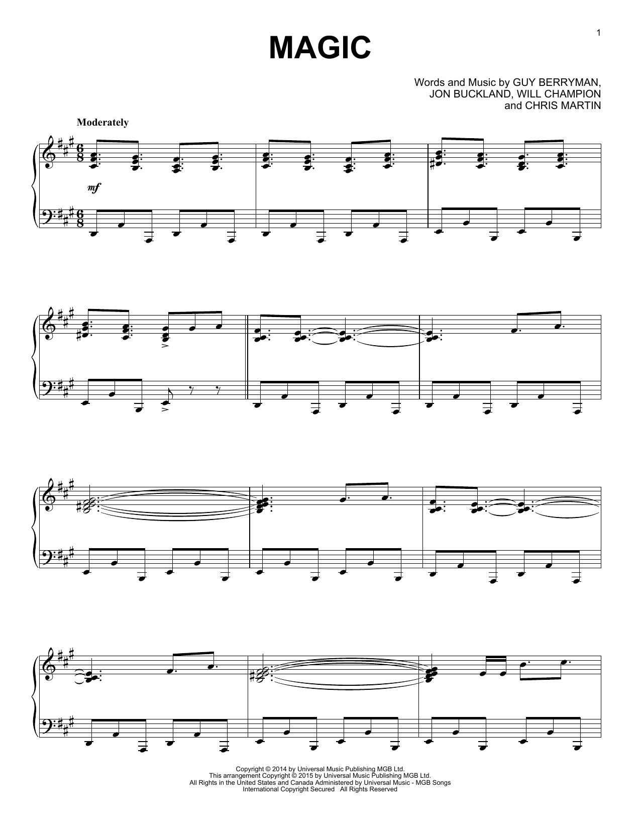 Produktgalerie: Seite 1 von 1 Magic [Jazz version], Coldplay, Klavier