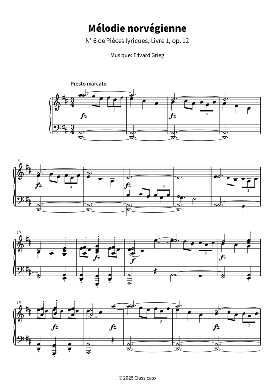 Product gallery: Page 1 of 7 Mélodie norvégienne - N° 6 de Pièces lyriques, Livre 1, op. 12, , Piano Solo