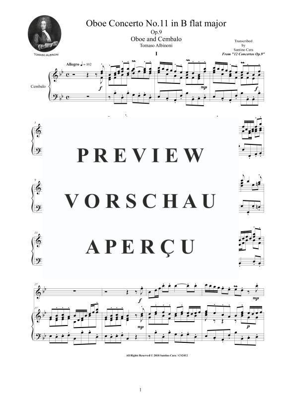 Produktgalerie: Seite 2 von 11 Oboe Concerto No.11 in B-Dur Op.9, , Oboe Solo und Cembalo/Klavier