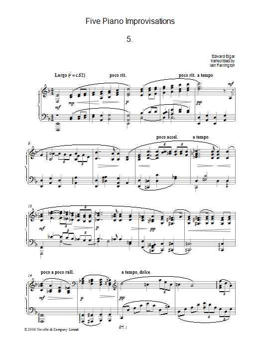 Product gallery: Page 1 of 1 Five Piano Improvisations: 5. Largo, Edward Elgar