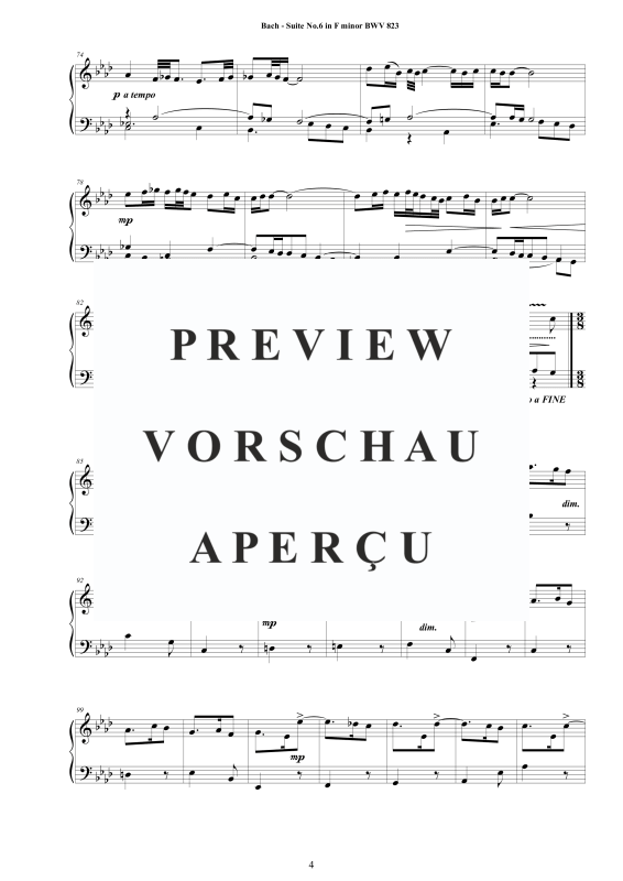 Produktgalerie: Seite 5 von 7 Piano Suite No.6 in F-Moll BWV 823 - Complete Piano Version, , Klavier Solo