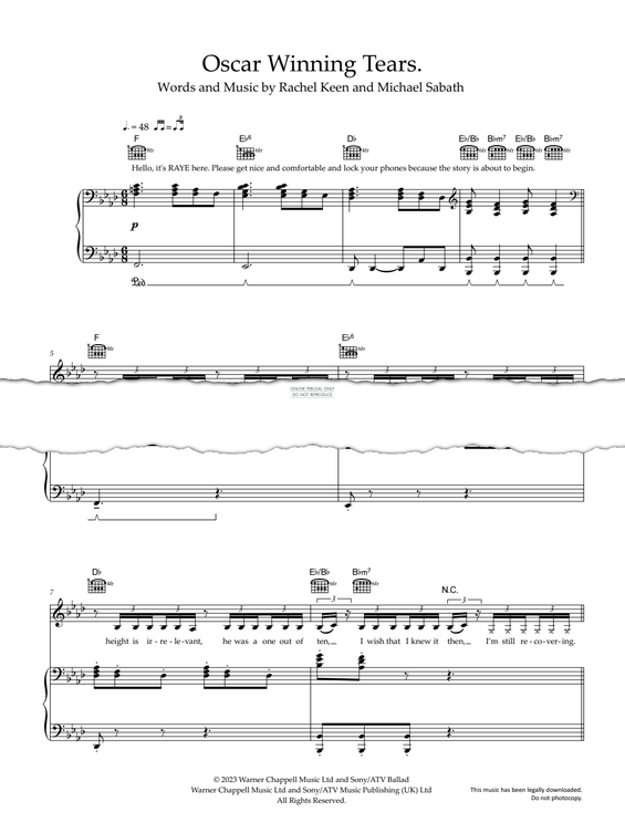 Produktgalerie: Seite 1 von 1 Oscar Winning Tears, Raye, Gesang, Gitarre, Klavier