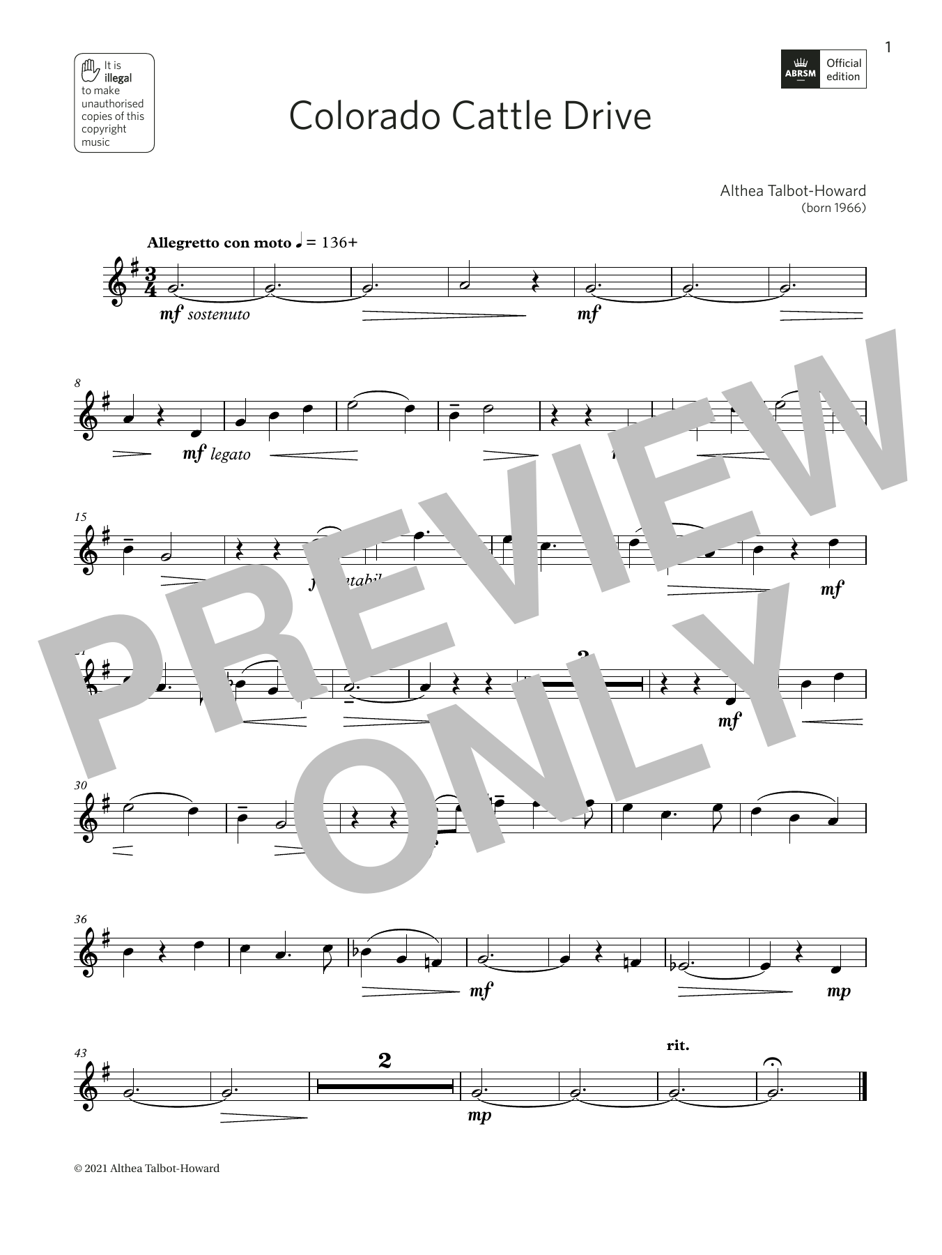 Produktgalerie: Seite 1 von 1 Colorado Cattle Drive (Grade 2 List B8 from the ABRSM Oboe syllabus from 2022), Althea Talbot-Howard, Oboe