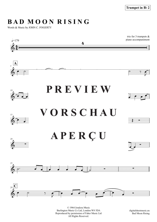 Produktgalerie: Seite 11 von 20 Bad Moon Rising , Creedence Clearwater Revival, (Trompeten Trio + Klavier)