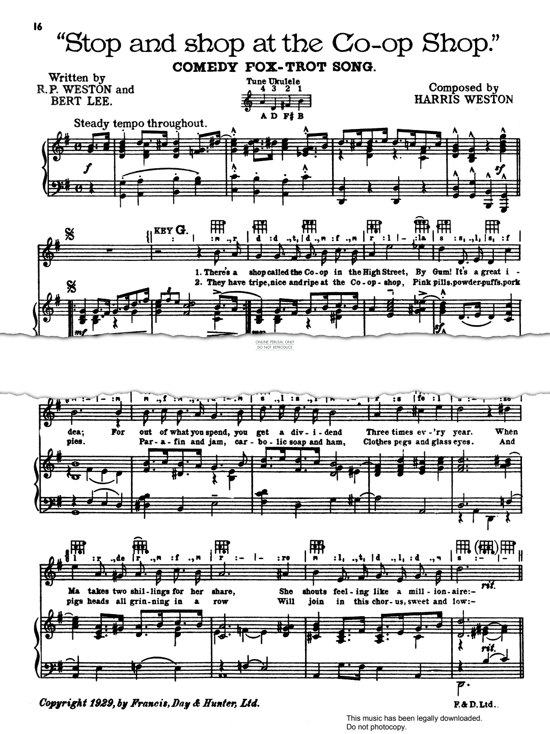 Stop And Shop At The CoOp Shop sheet music by Gracie Fields fbd