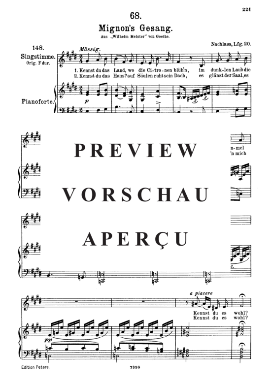 Product gallery: Page 2 of 5 Mignon's Gesang D.321, Kennst du das Land, , Medium Voice and Piano