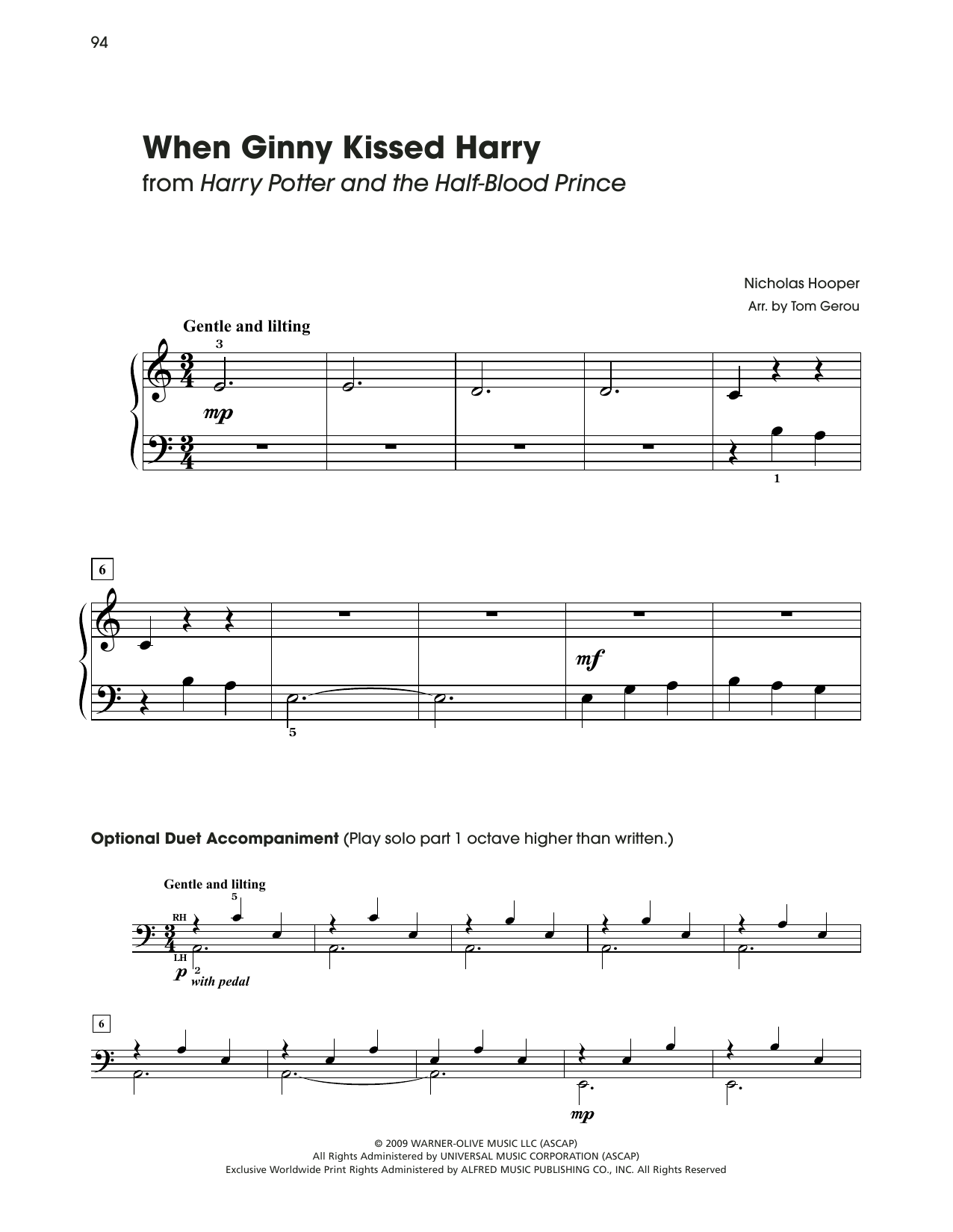 Product picture to: When Ginny Kissed Harry (from Harry Potter) (arr. Tom Gerou)