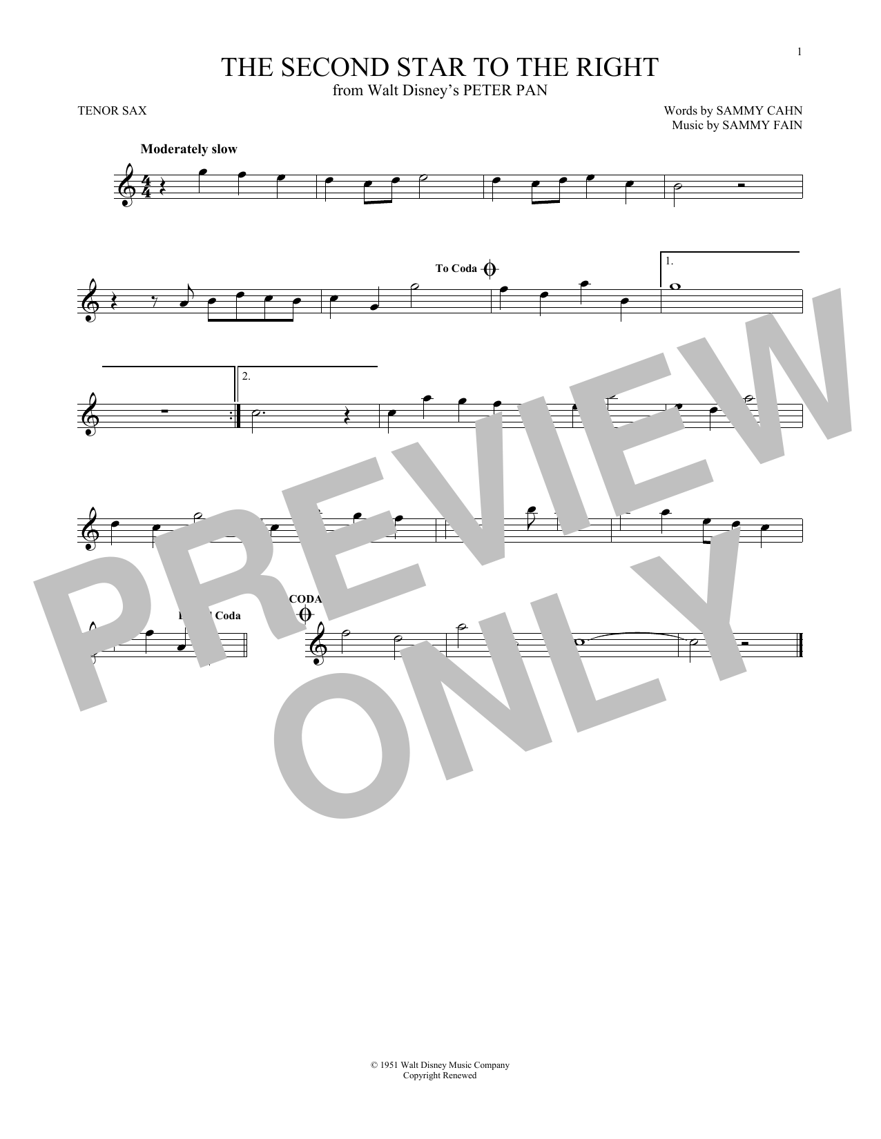 Product gallery: Page 1 of 1 The Second Star To The Right (from Peter Pan), Sammy Cahn & Sammy Fain