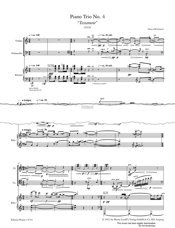 Produktgalerie: Seite 1 von 1 Piano Trio No. 4 ‘Testament’, Tobias PM Schneid, Klavier, Violine, Violoncello