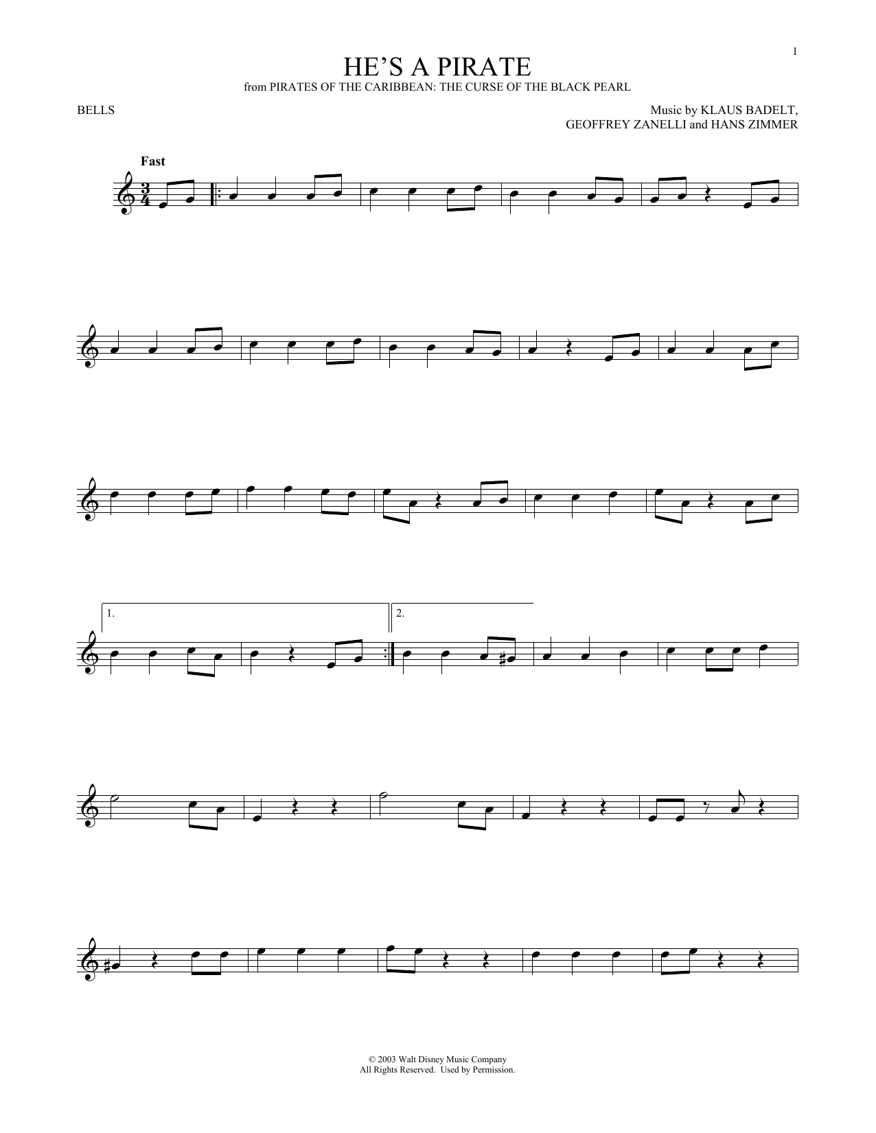 Produktgalerie: Seite 1 von 1 He's A Pirate (from Pirates Of The Caribbean: The Curse of the Black Pearl), Klaus Badelt, Percussion
