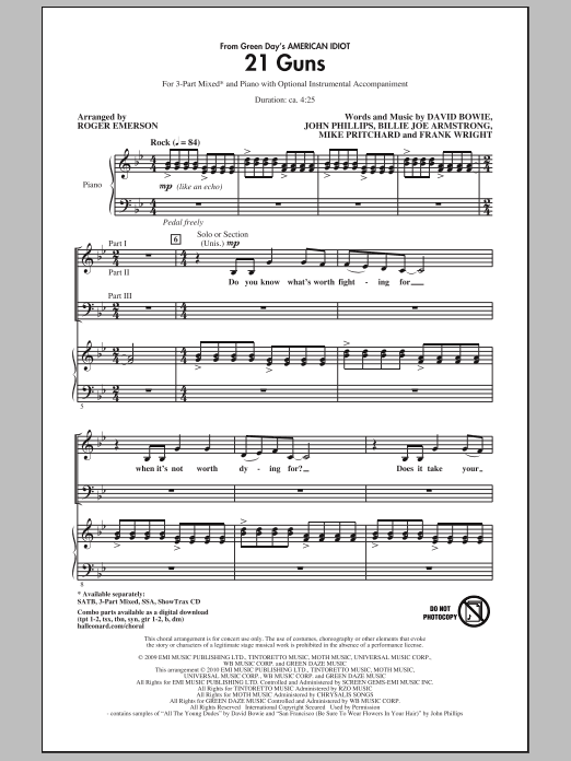 Product picture to: 21 Guns (from Green Day's American Idiot) (arr. Roger Emerson)
