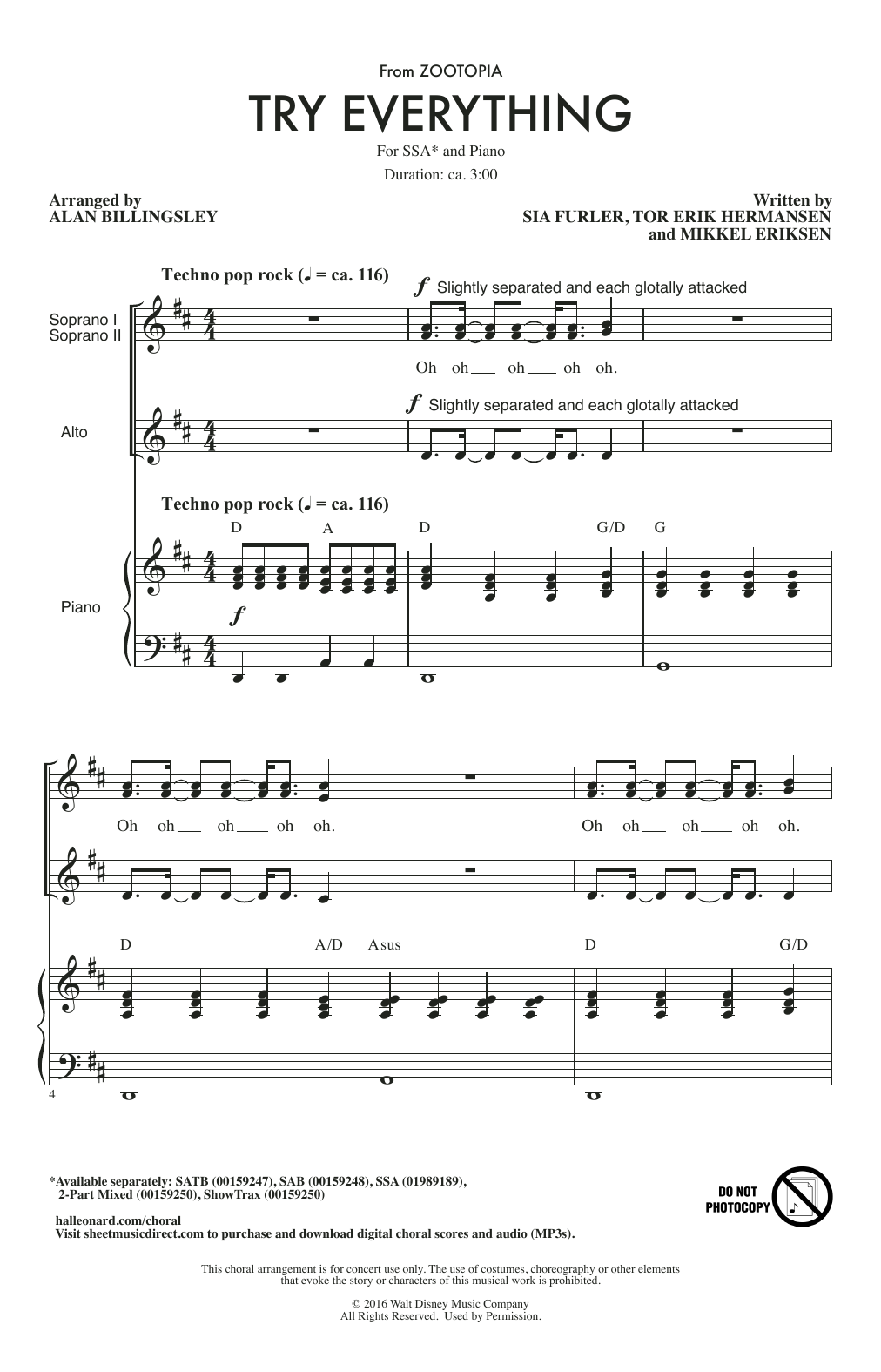 Produktgalerie: Seite 1 von 1 Try Everything (from Zootopia) (arr. Alan Billingsley), Shakira, Chor