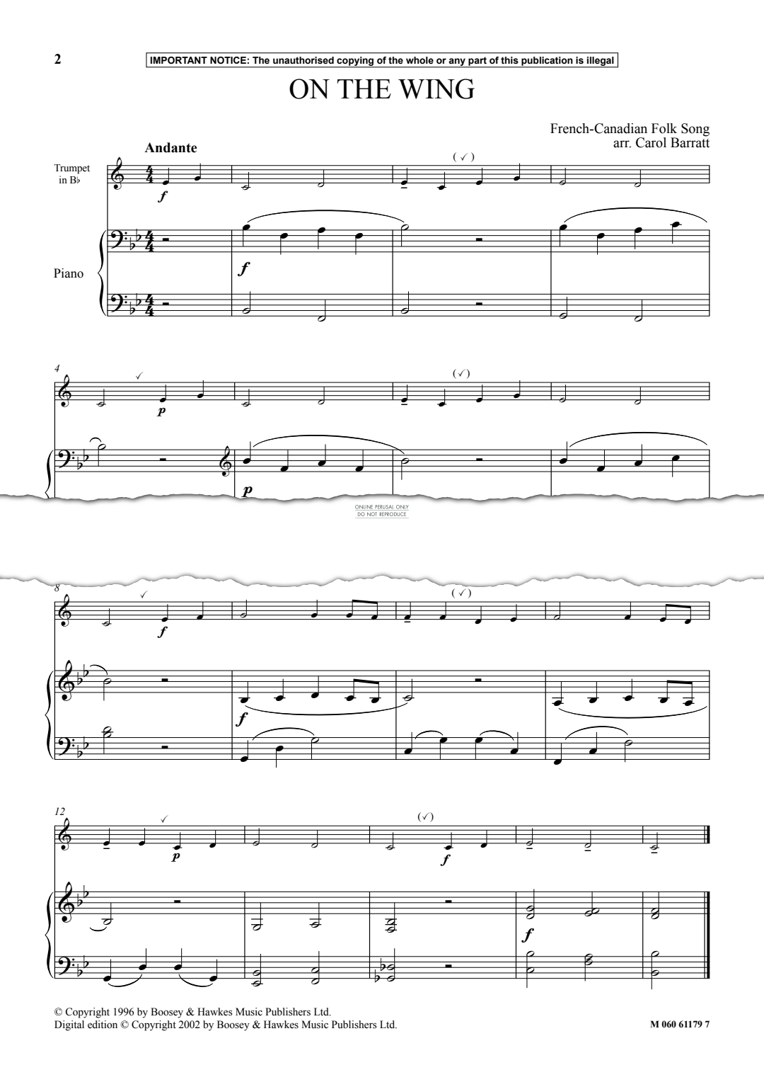 Produktgalerie: Seite 1 von 1 On The Wing, French-Canadian Folk Song, Klavier, Trompete