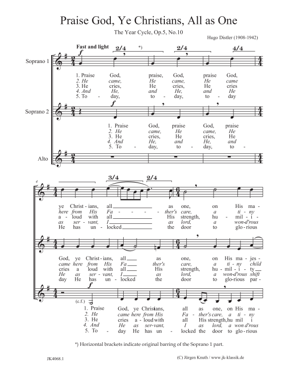 gallery: Praise God, Ye Christians, All as One (The Year Cycle, Op. 5 No. 10), , (Frauenchor SSA)