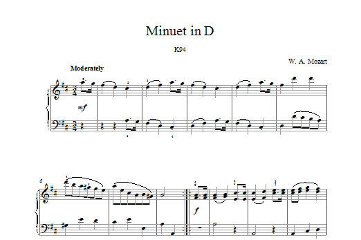 Product gallery: Page 1 of 1 Minuet in D K94, Wolfgang Amadeus Mozart
