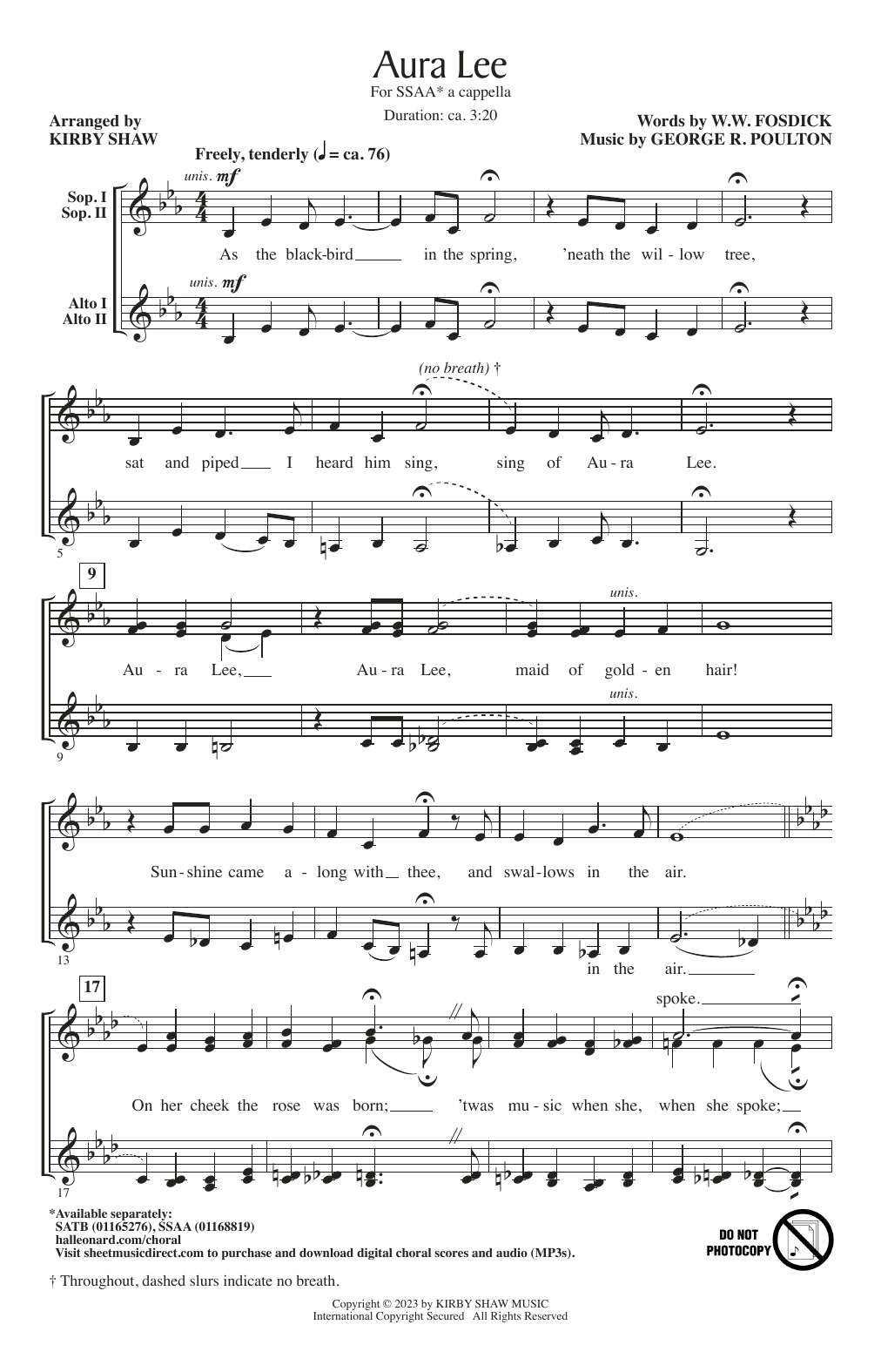 Product gallery: Page 1 of 1 Aura Lee (arr. Kirby Shaw), George R. Poulton