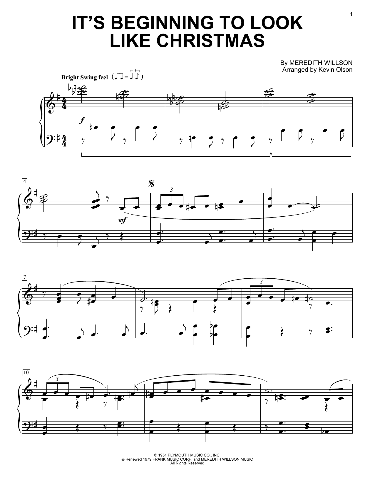 Produktgalerie: Seite 1 von 1 It's Beginning To Look Like Christmas (arr. Kevin Olson), Meredith Willson, Klavier