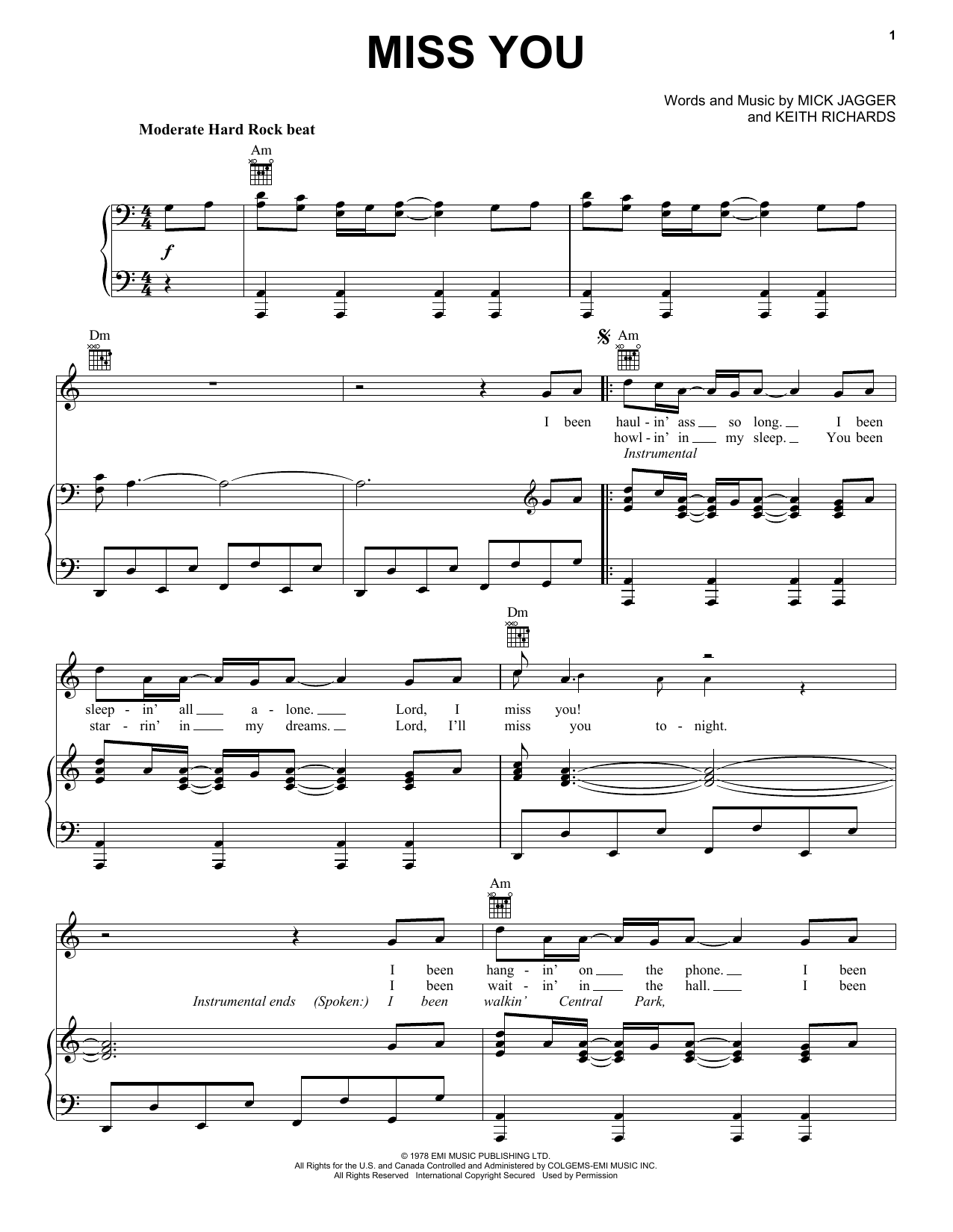 Produktgalerie: Seite 1 von 1 Miss You, The Rolling Stones, Gesang, Gitarre, Klavier
