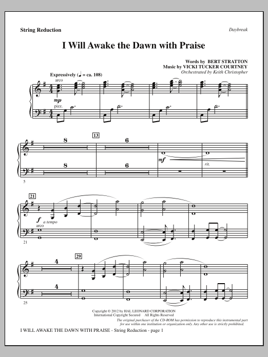 Product picture to: I Will Awake The Dawn With Praise - Keyboard String Reduction