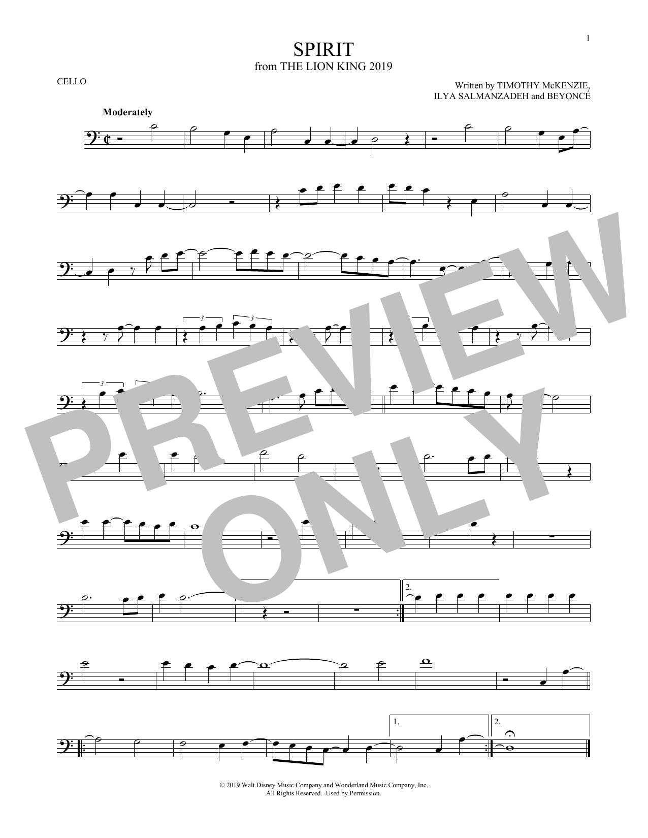 Produktgalerie: Seite 1 von 1 Spirit (from The Lion King 2019), Beyonce, Violoncello