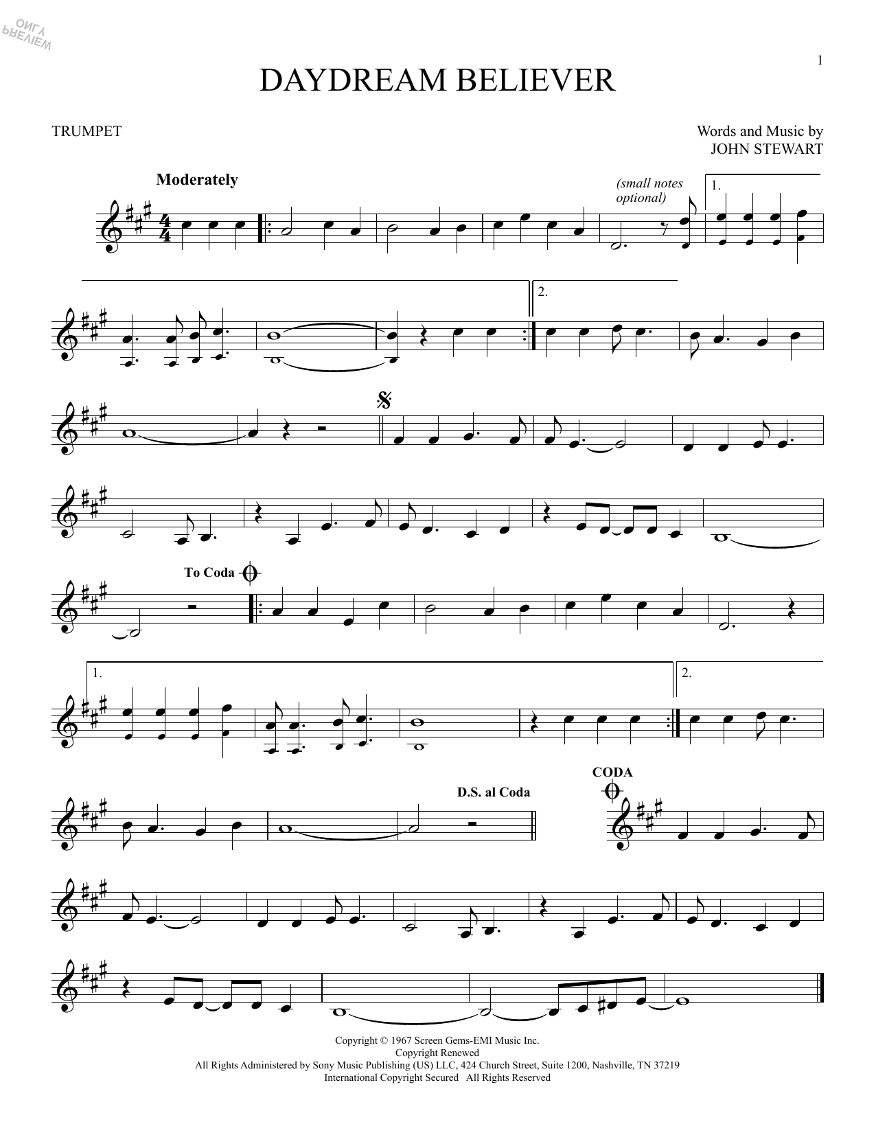 Produktgalerie: Seite 1 von 1 Daydream Believer, The Monkees, Trompete